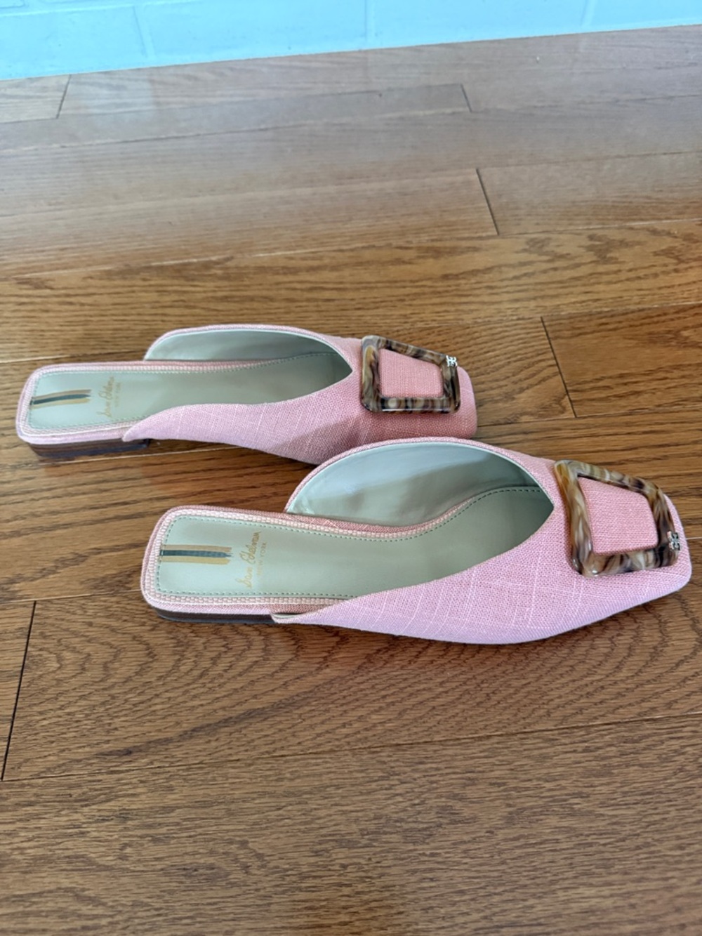 Sam Edelman Pink Square-Toe Slip-On Mules with Marbled Buckle - Picture 4 of 6